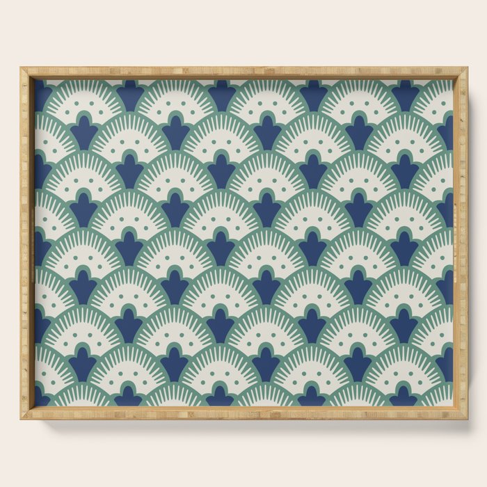 Art Deco Fan Pattern Blue/Green Serving Tray Gallery Image 1
