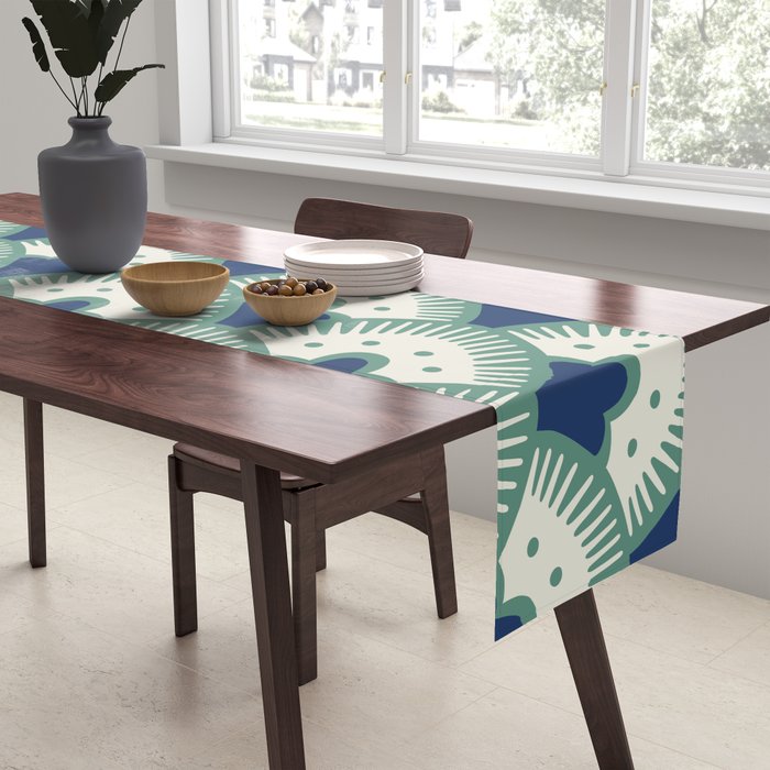 Art Deco Fan Pattern Blue/Green Table Runner Gallery Image 2