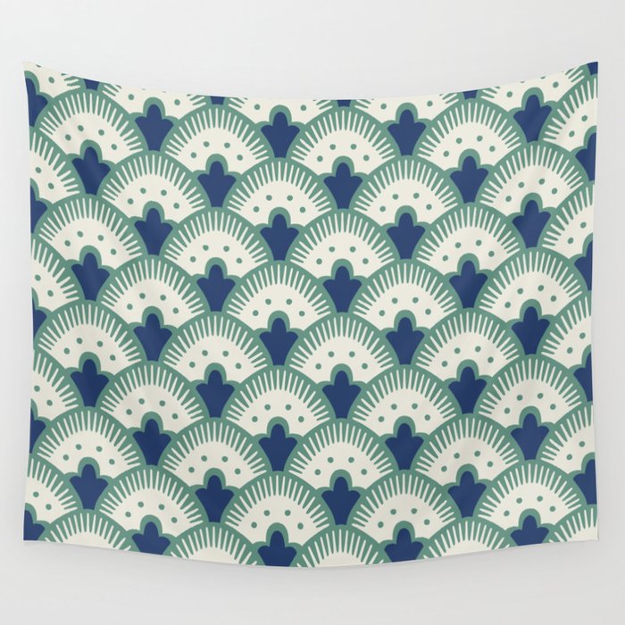 Art Deco Fan Pattern Blue/Green Wall Tapestry Gallery Image 4