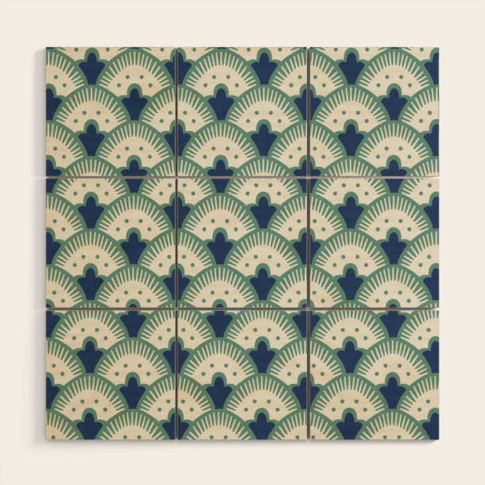 Art Deco Fan Pattern Blue/Green Wood Wall Art Gallery Image 1