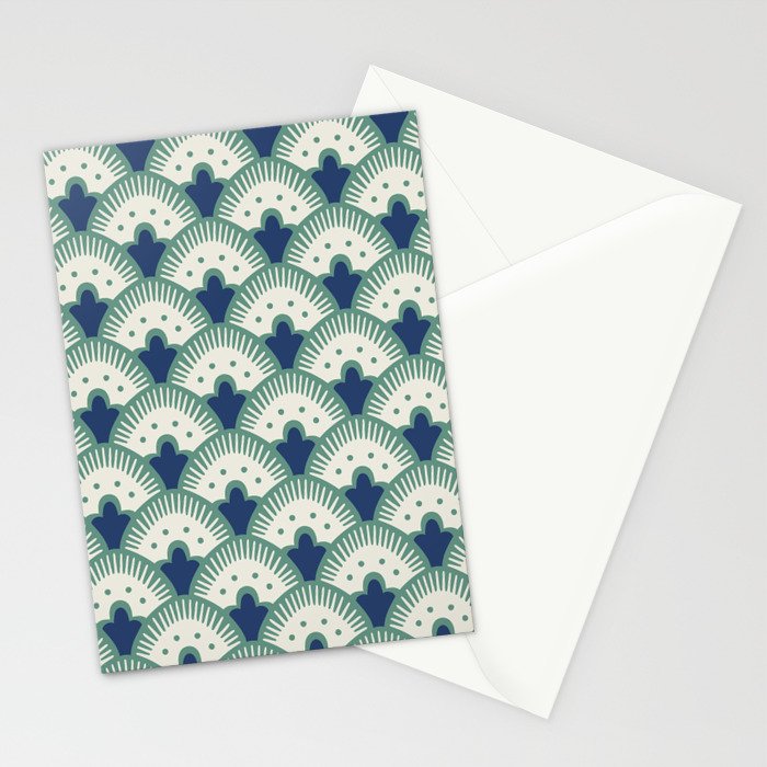 Art Deco Fan Pattern Blue/Green Stationery Card Gallery Image 2