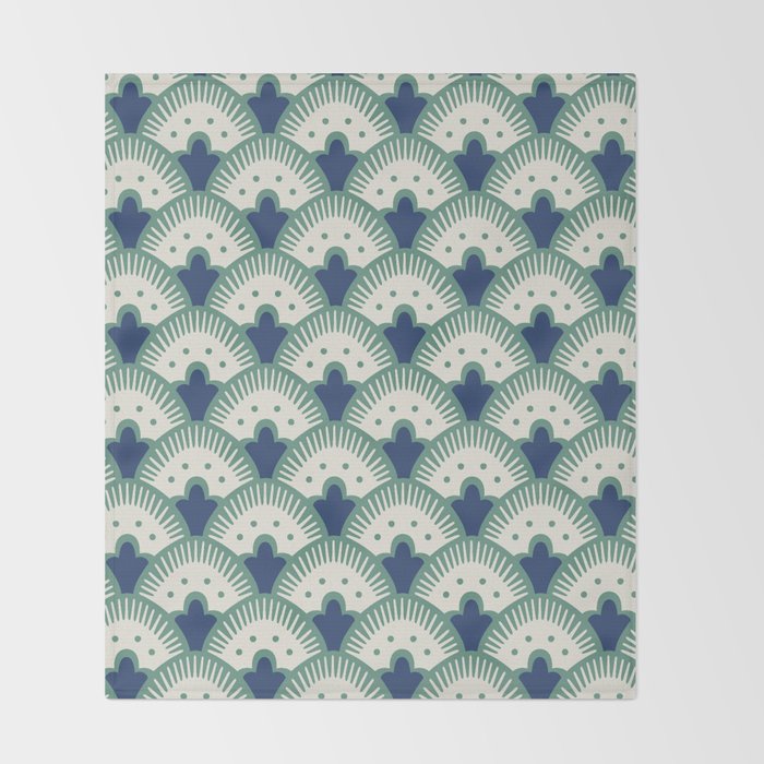 Art Deco Fan Pattern Blue/Green Throw Blanket Gallery Image 2