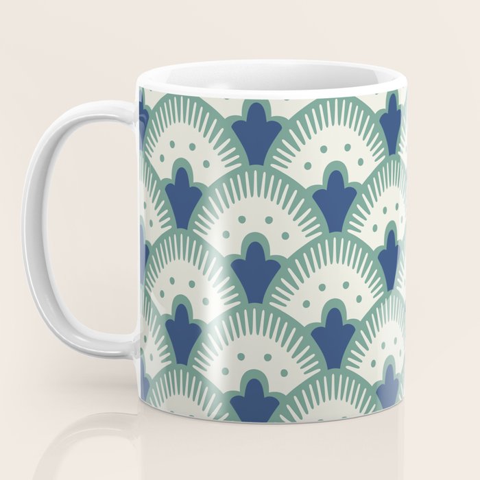 Art Deco Fan Pattern Blue/Green Coffee Mug Gallery Image 3