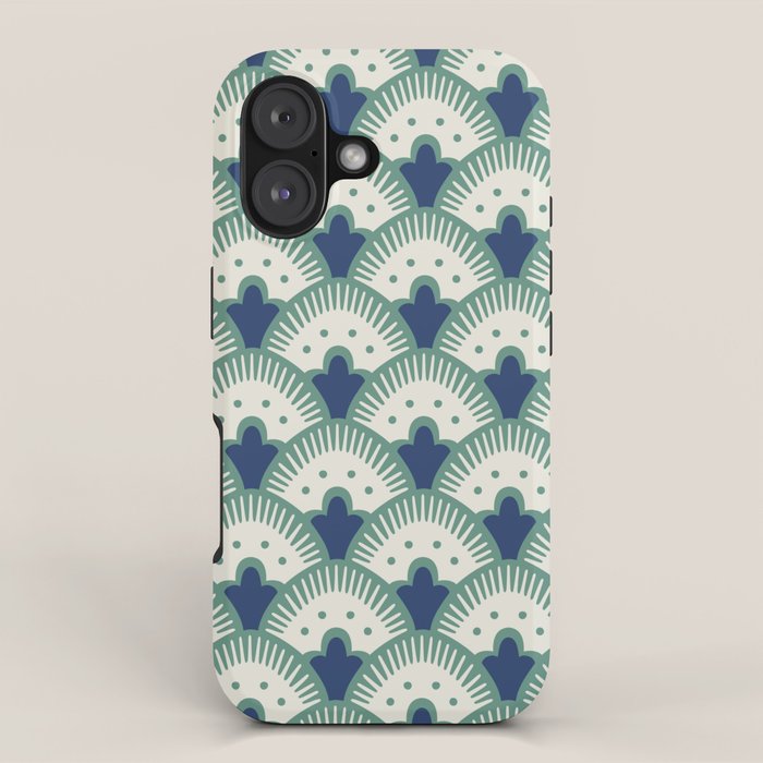 Art Deco Fan Pattern Blue/Green iPhone Case Gallery Image 1