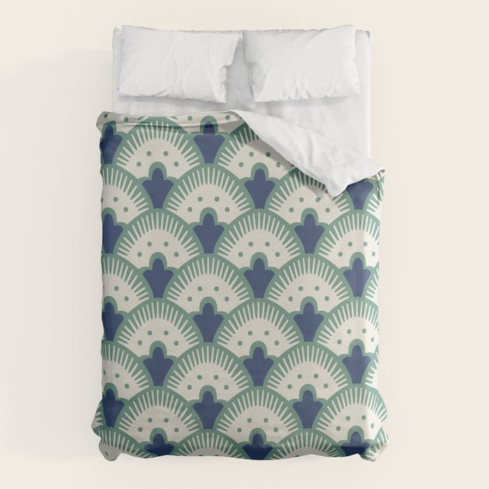 Art Deco Fan Pattern Blue/Green Duvet Cover Gallery Image 6