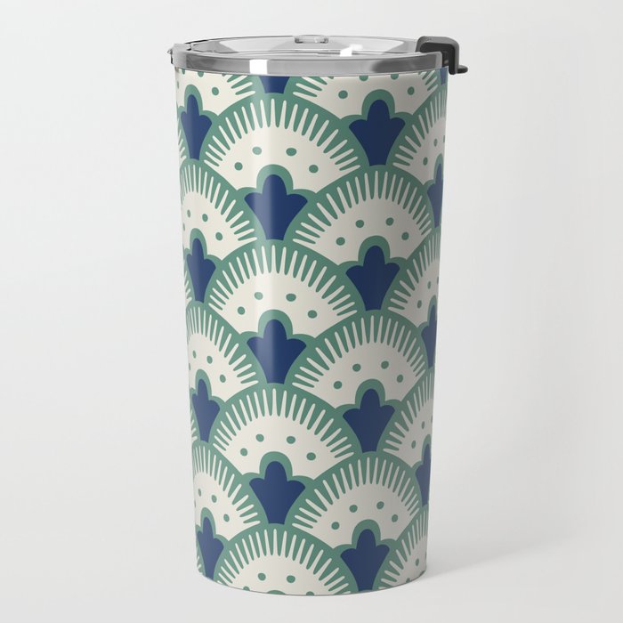 Art Deco Fan Pattern Blue/Green Travel Mug Gallery Image 2