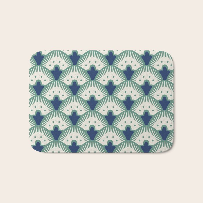 Art Deco Fan Pattern Blue/Green Bath Mat Gallery Image 1