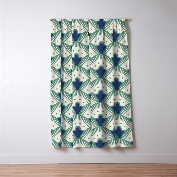 Art Deco Fan Pattern Blue/Green Window Curtain Gallery Image 3