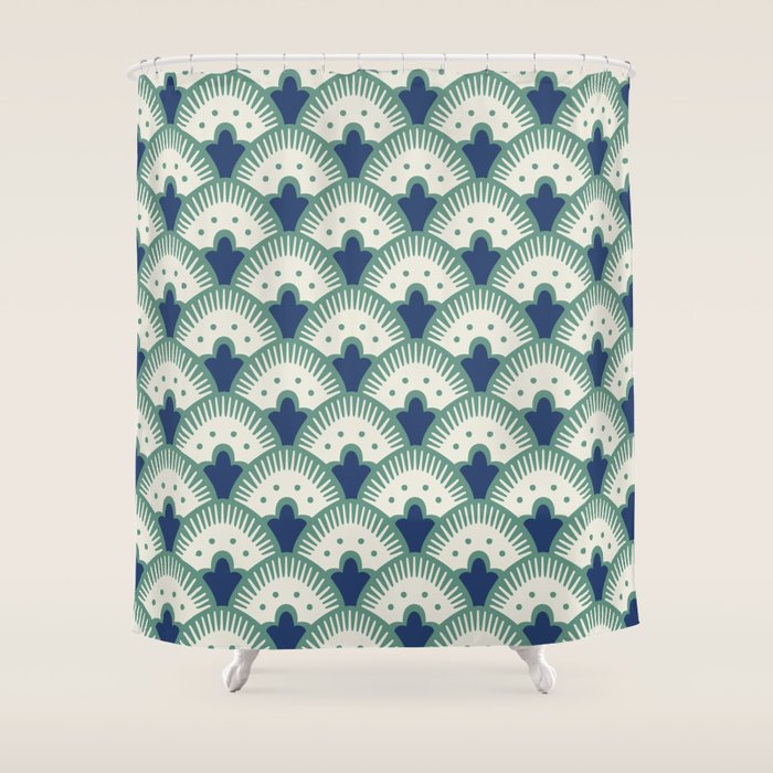 Art Deco Fan Pattern Blue/Green Shower Curtain Gallery Image 1