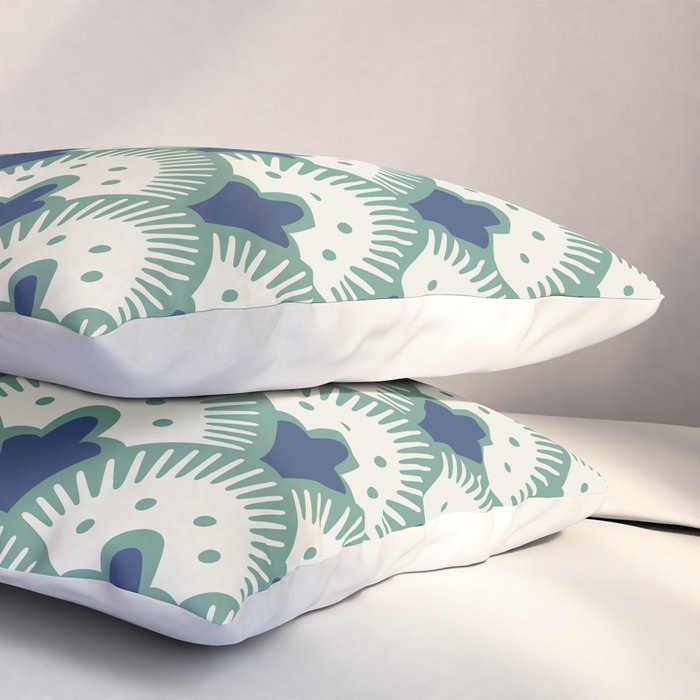 Art Deco Fan Pattern Blue/Green Pillow Sham Gallery Image 3