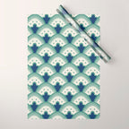 Art Deco Fan Pattern Blue/Green Wrapping Paper Gallery Image 1