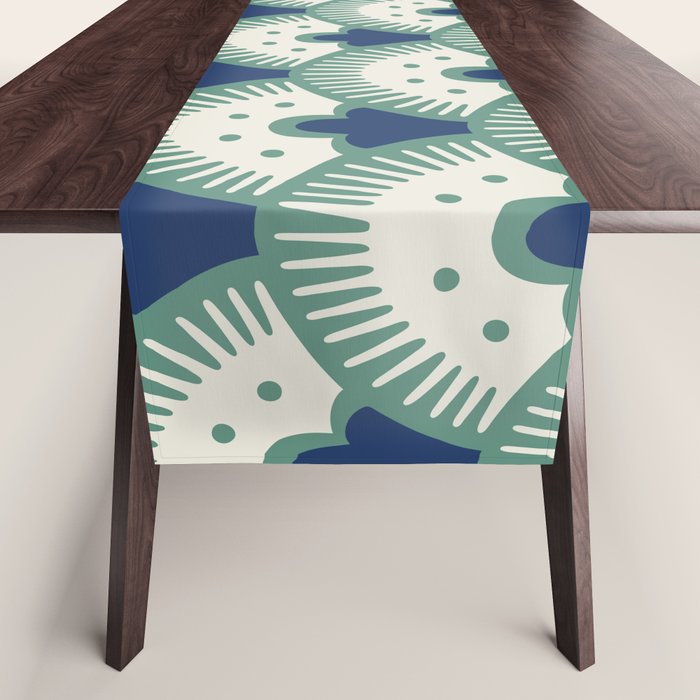 Art Deco Fan Pattern Blue/Green Table Runner Gallery Image 1