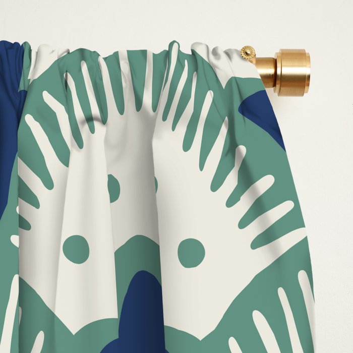 Art Deco Fan Pattern Blue/Green Window Curtain Gallery Image 2