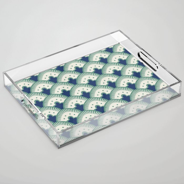 Art Deco Fan Pattern Blue/Green Acrylic Tray Gallery Image 1