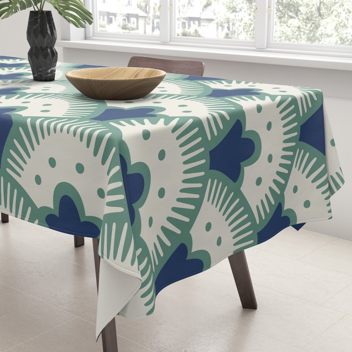 Art Deco Fan Pattern Blue/Green Tablecloth Gallery Image 3