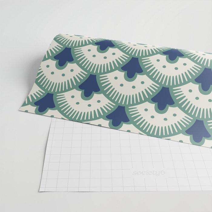 Art Deco Fan Pattern Blue/Green Wrapping Paper Gallery Image 2