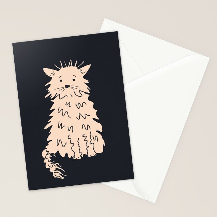 Fluffy cat on black Stationery Card Gallery Image 2