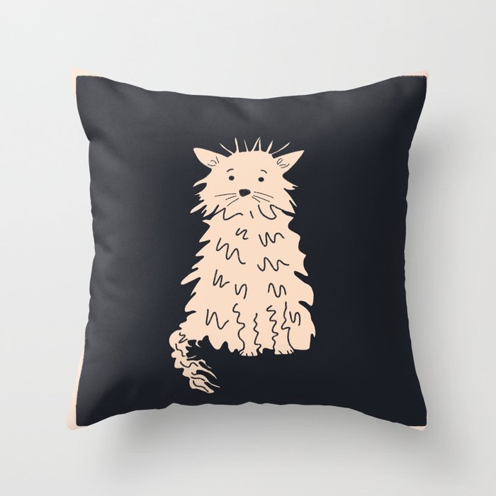 Fluffy cat on black Throw Pillow Gallery Image 6