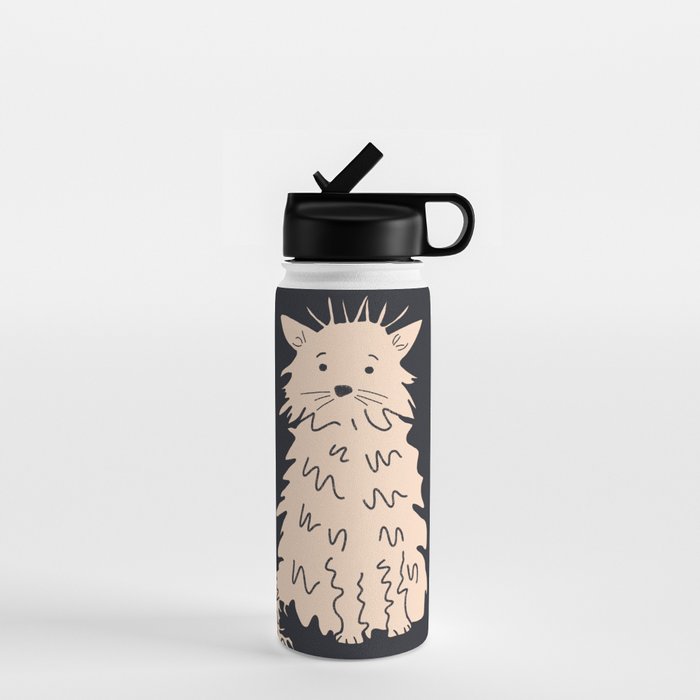 Fluffy cat on black Water Bottle Gallery Image 1