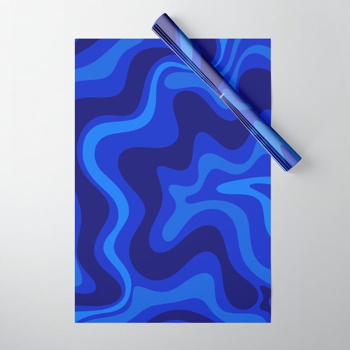 Retro Liquid Swirl Abstract Pattern in Super Blue Wrapping Paper Gallery Image 1