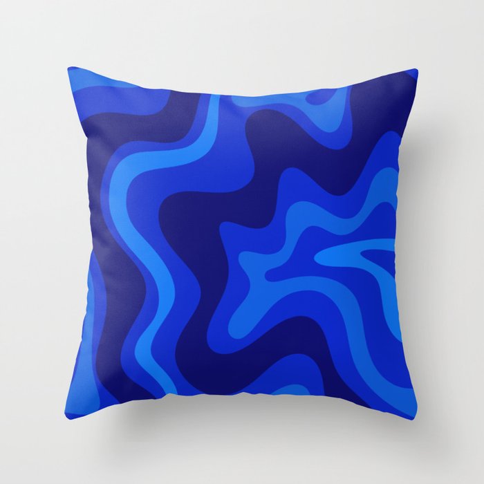 Retro Liquid Swirl Abstract Pattern in Super Blue Throw Pillow Gallery Image 1