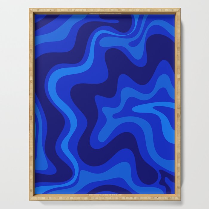 Retro Liquid Swirl Abstract Pattern in Super Blue Serving Tray Gallery Image 1