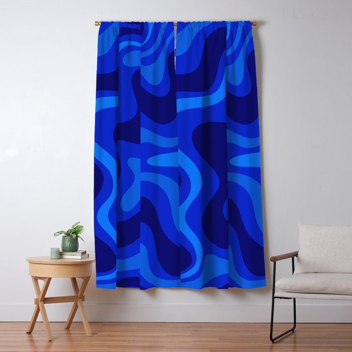 Retro Liquid Swirl Abstract Pattern in Super Blue Window Curtain Gallery Image 5
