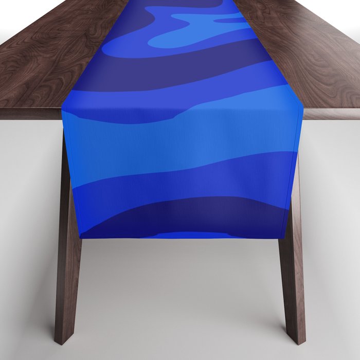 Retro Liquid Swirl Abstract Pattern in Super Blue Table Runner Gallery Image 1