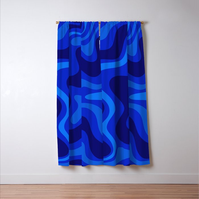 Retro Liquid Swirl Abstract Pattern in Super Blue Window Curtain Gallery Image 3