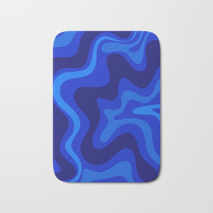 Retro Liquid Swirl Abstract Pattern in Super Blue Bath Mat Gallery Image 1