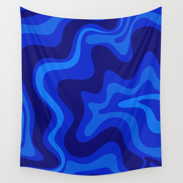 Retro Liquid Swirl Abstract Pattern in Super Blue Wall Tapestry Gallery Image 4