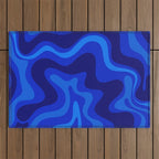 Retro Liquid Swirl Abstract Pattern in Super Blue Outdoor Rug Gallery Image 1