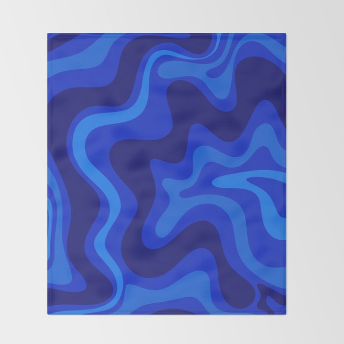 Retro Liquid Swirl Abstract Pattern in Super Blue Throw Blanket Gallery Image 2
