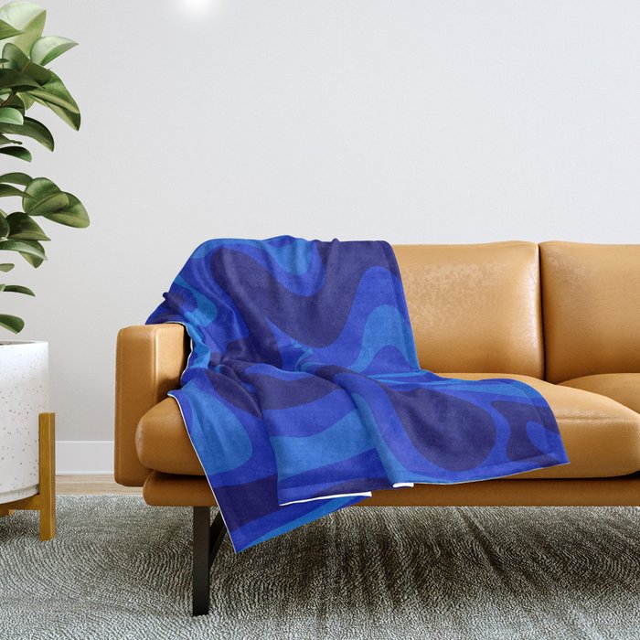 Retro Liquid Swirl Abstract Pattern in Super Blue Throw Blanket Gallery Image 1