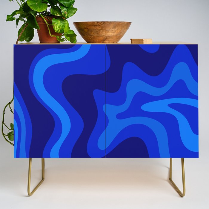 Retro Liquid Swirl Abstract Pattern in Super Blue Credenza Gallery Image 1