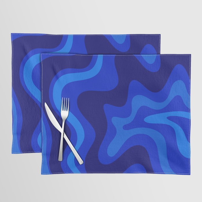 Retro Liquid Swirl Abstract Pattern in Super Blue Placemat Gallery Image 1