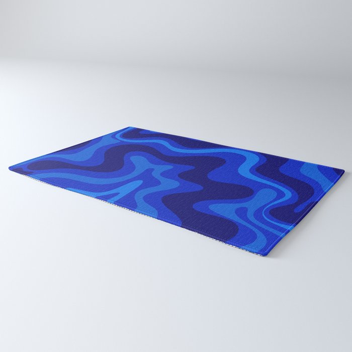 Retro Liquid Swirl Abstract Pattern in Super Blue Rug Gallery Image 3