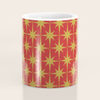 Midcentury Modern Atomic Starburst Pattern in Retro Red and Muted Mustard Coffee Mug Gallery Image 4