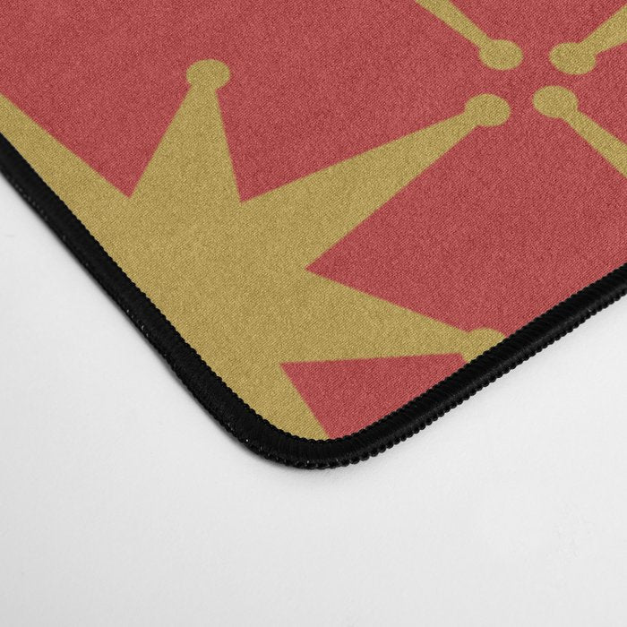 Midcentury Modern Atomic Starburst Pattern in Retro Red and Muted Mustard Desk Mat Gallery Image 4