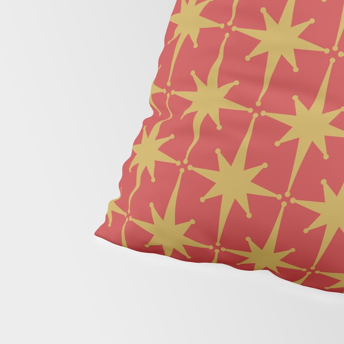 Midcentury Modern Atomic Starburst Pattern in Retro Red and Muted Mustard Pillow Sham Gallery Image 4
