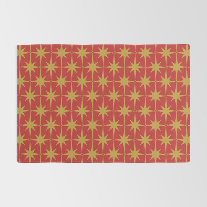 Midcentury Modern Atomic Starburst Pattern in Retro Red and Muted Mustard Rug Gallery Image 2
