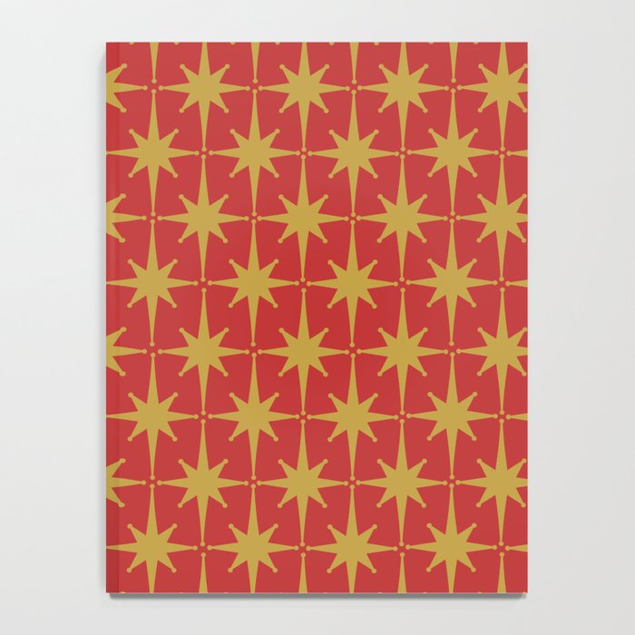 Midcentury Modern Atomic Starburst Pattern in Retro Red and Muted Mustard Notebook Gallery Image 4