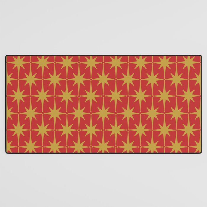 Midcentury Modern Atomic Starburst Pattern in Retro Red and Muted Mustard Desk Mat Gallery Image 3