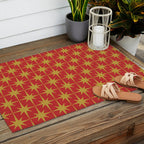 Midcentury Modern Atomic Starburst Pattern in Retro Red and Muted Mustard Outdoor Rug Gallery Image 2