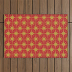 Midcentury Modern Atomic Starburst Pattern in Retro Red and Muted Mustard Outdoor Rug Gallery Image 1