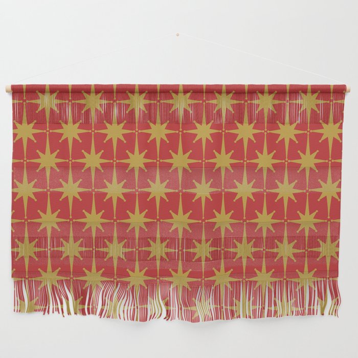 Midcentury Modern Atomic Starburst Pattern in Retro Red and Muted Mustard Wall Hanging Gallery Image 1