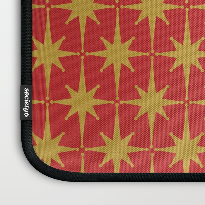 Midcentury Modern Atomic Starburst Pattern in Retro Red and Muted Mustard Laptop Sleeve Gallery Image 3