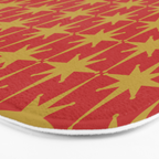 Midcentury Modern Atomic Starburst Pattern in Retro Red and Muted Mustard Bath Mat Gallery Image 3
