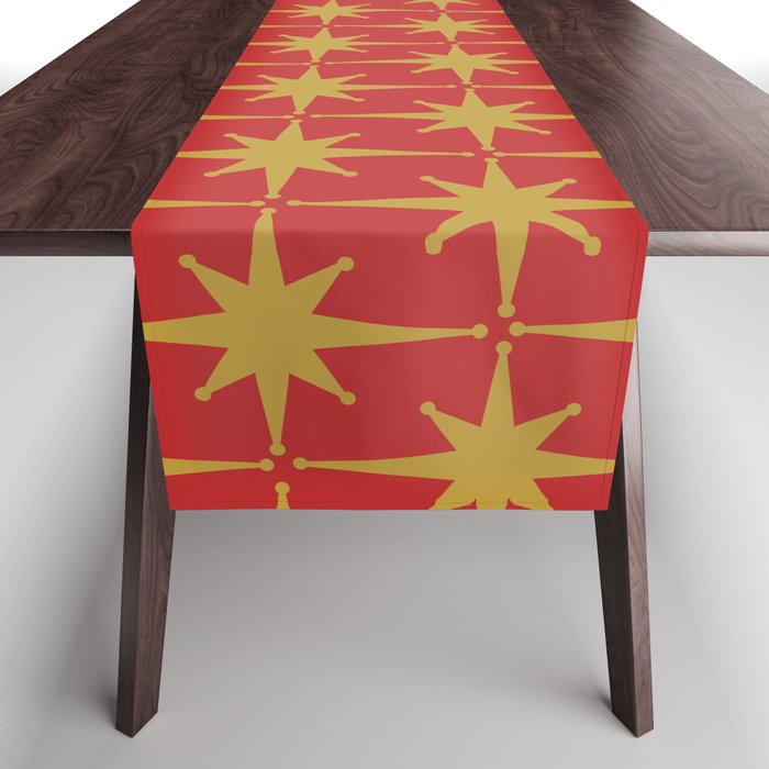 Midcentury Modern Atomic Starburst Pattern in Retro Red and Muted Mustard Table Runner Gallery Image 1
