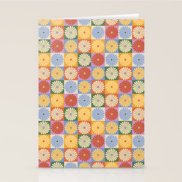 Retro Flowers Check Pattern XXIX Stationery Card Gallery Image 2